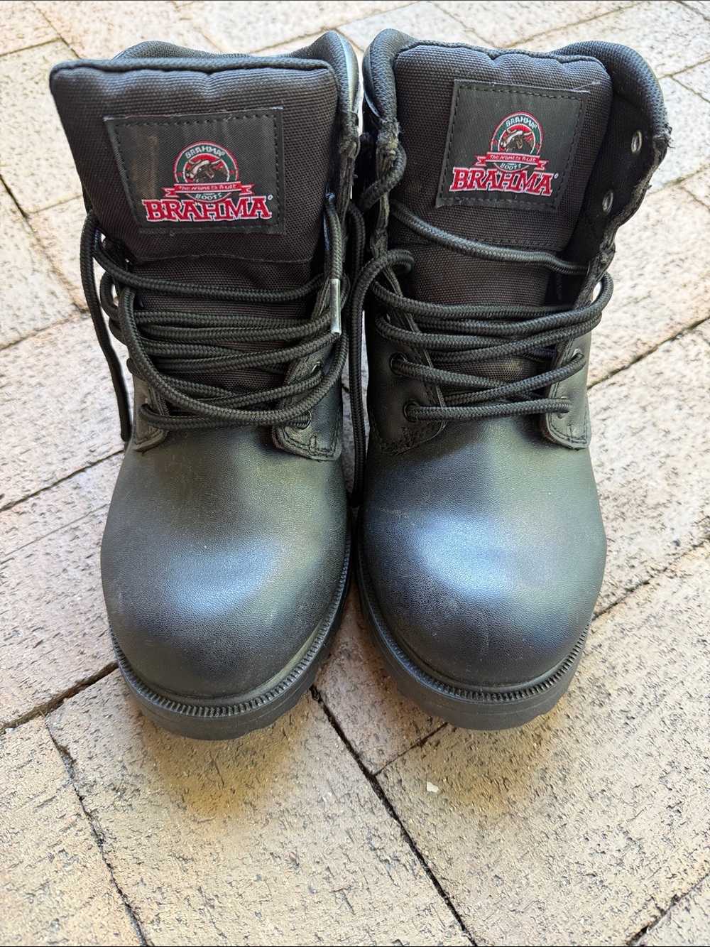 Brahma Men's Black Work Boots with Red Logo Patch